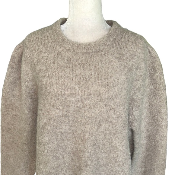 J. Crew Heather Tan Puff Sleeve Chunky Fuzzy Alpaca Blend Sweater - L - Picture 2 of 11